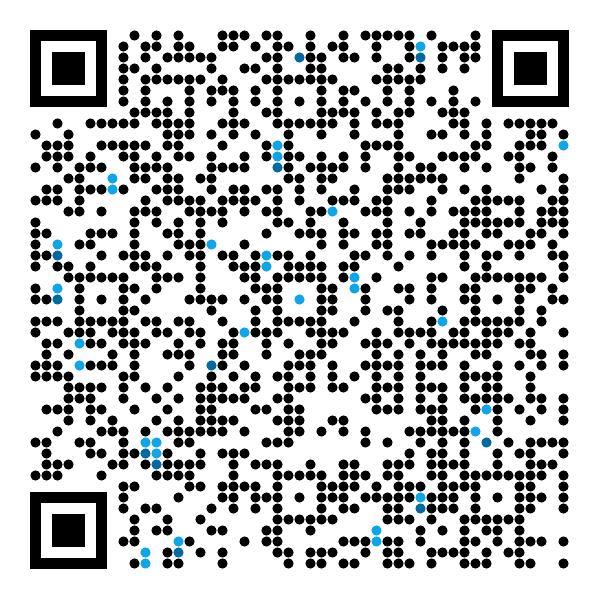 Animated QR code on a light background with blue rainfall motion