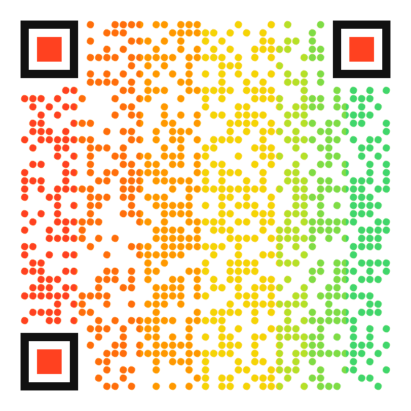 Animated QR code with a horizontal rainbow color sweep moving through its modules