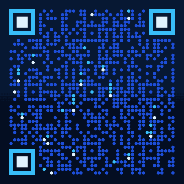 Animated rainfall QR code with blue raindrops moving over a dark background