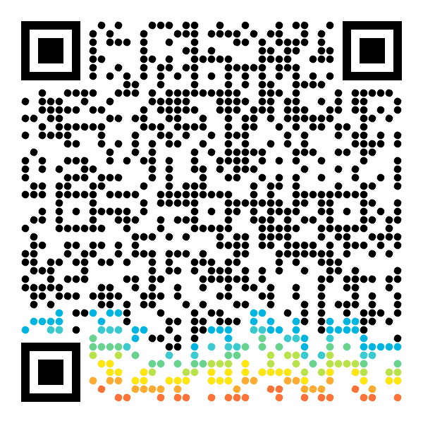 Animated QR code on a light background with a colorful music pulse effect