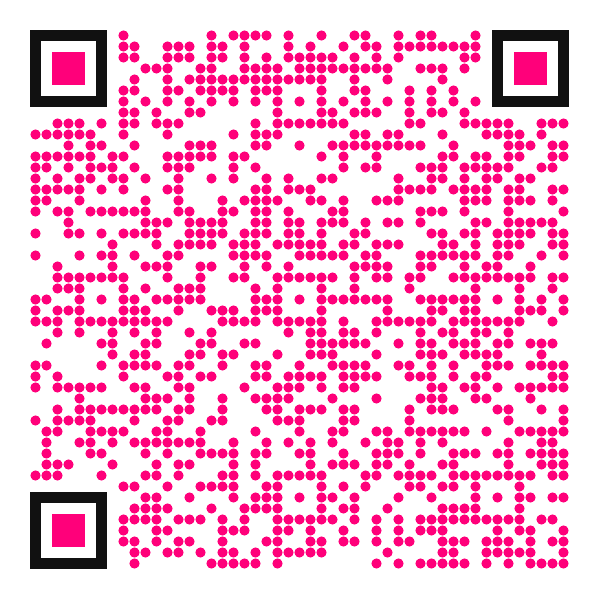 Animated dark QR code with hot pink neon disco pulse effects