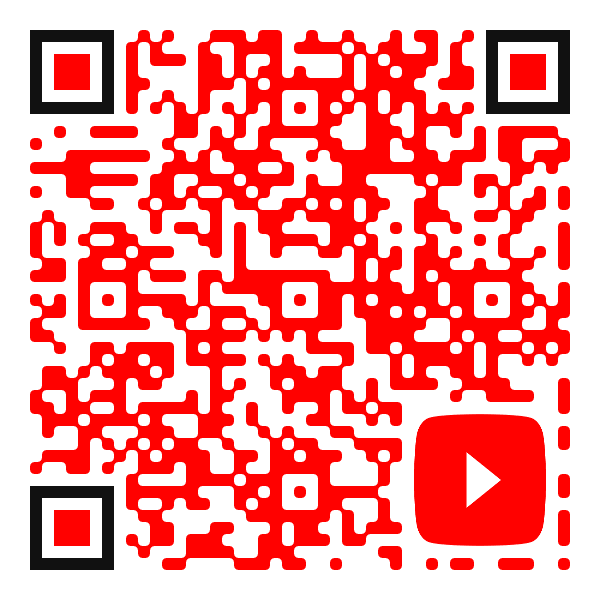 Red and black QR code with a YouTube logo positioned at the bottom right