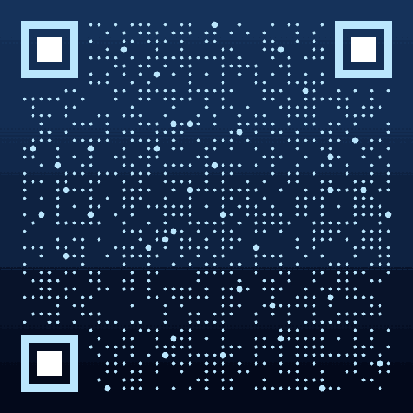 Animated deep blue QR code with soft falling snow effects