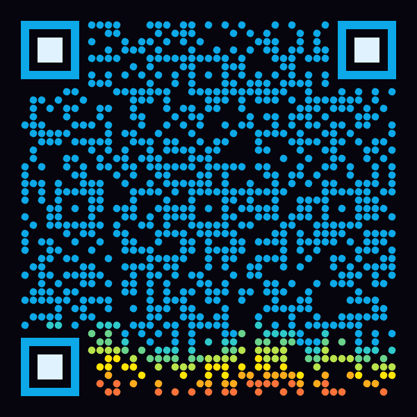 Animated QR code with a vivid pink and blue music-style pulse moving through dark modules