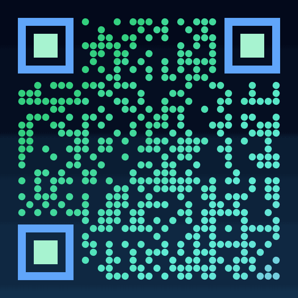 Animated dark QR code with a drifting green, violet, and blue aurora gradient