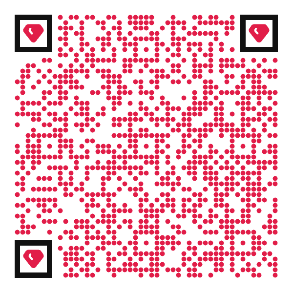 Animated QR code whose three diamond-shaped corner pupils rotate one after another