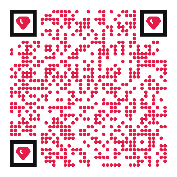 Animated QR code whose three diamond-shaped corner pupils rotate one after another