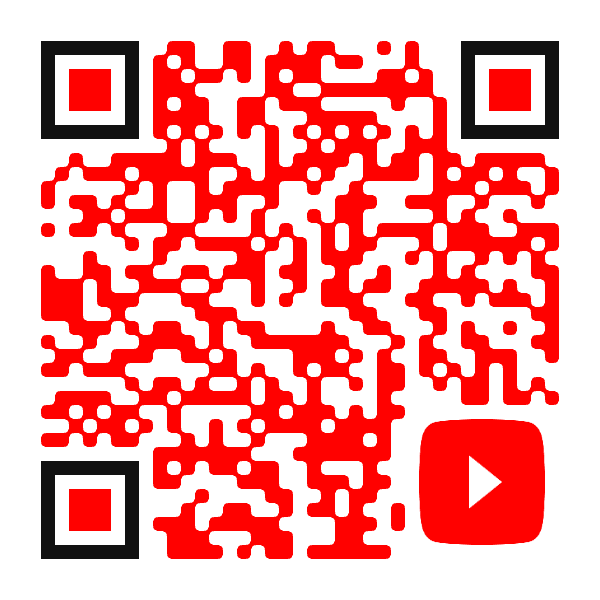 Red and black QR code with a YouTube logo positioned at the bottom right