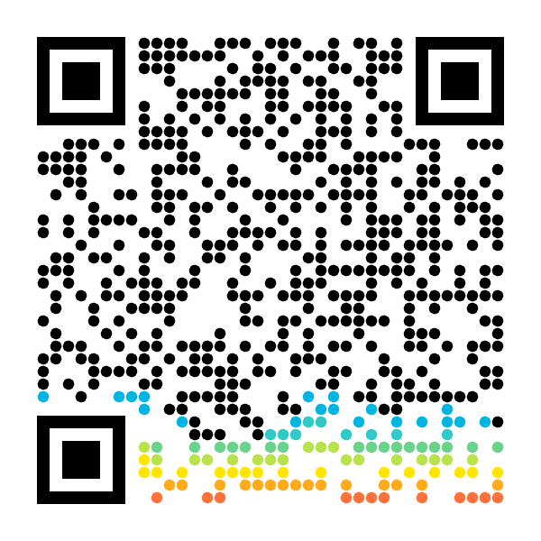 Animated QR code on a light background with a colorful music pulse effect