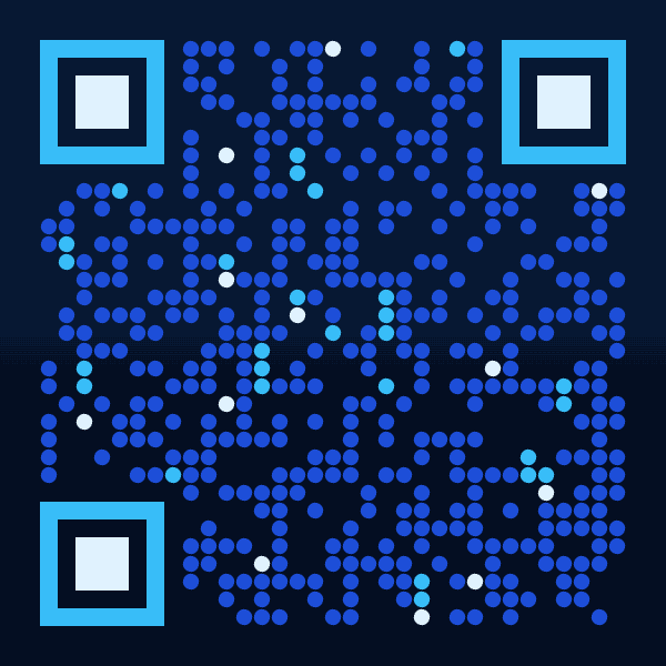 Animated rainfall QR code with blue raindrops moving over a dark background