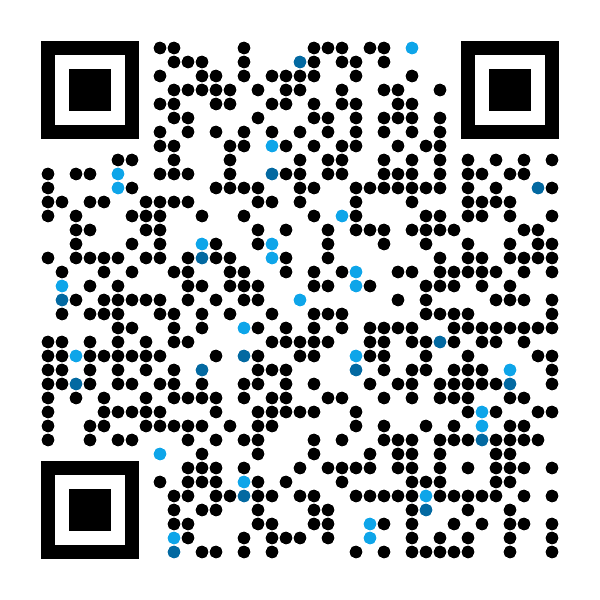 Animated QR code on a light background with blue rainfall motion