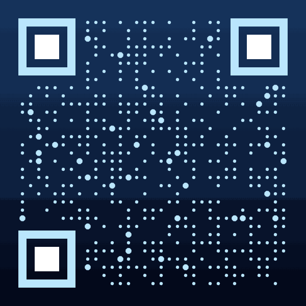 Animated deep blue QR code with soft falling snow effects