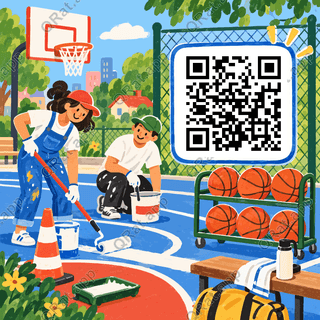 Community Court Painting artwork with a customizable QR code area