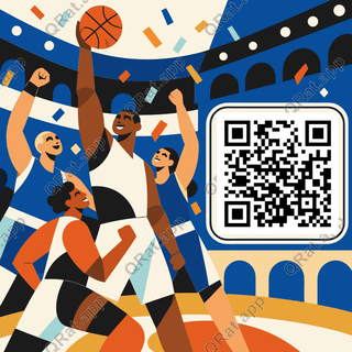 Geometric Basketball Victory artwork with a customizable QR code area