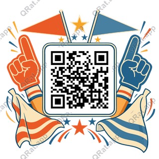 Foam Hand and Pennant Frame artwork with a customizable QR code area
