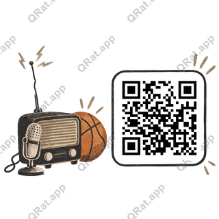 Vintage Basketball Radio artwork with a customizable QR code area