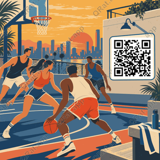 Rooftop Three-on-Three artwork with a customizable QR code area