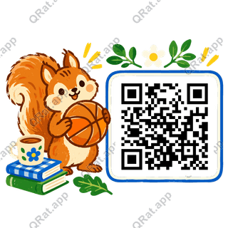 Squirrel Basketball Mascot artwork with a customizable QR code area