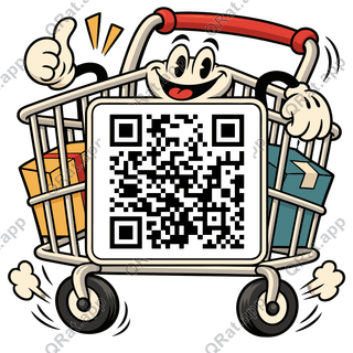 Shopping-Cart Rail Frame artwork with a customizable QR code area