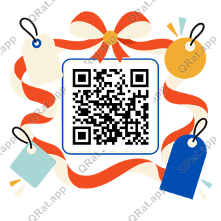 Tag-and-Ribbon Frame artwork with a customizable QR code area