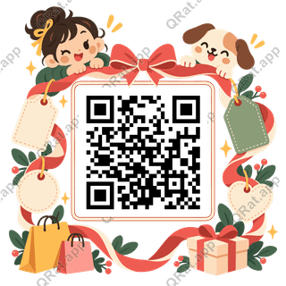Tag-and-Ribbon Frame artwork with a customizable QR code area