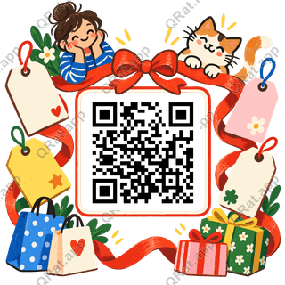 Tag-and-Ribbon Frame artwork with a customizable QR code area