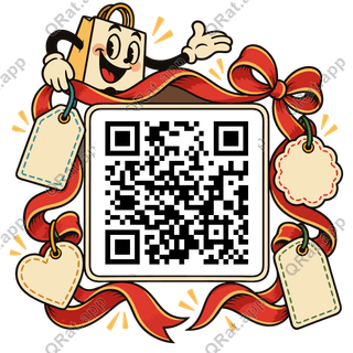 Tag-and-Ribbon Frame artwork with a customizable QR code area
