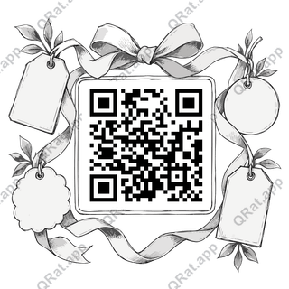 Tag-and-Ribbon Frame artwork with a customizable QR code area