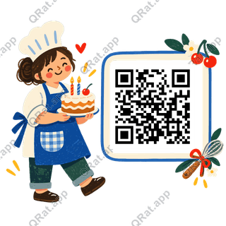 Birthday Baker artwork with a customizable QR code area