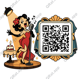 Birthday Crooner artwork with a customizable QR code area