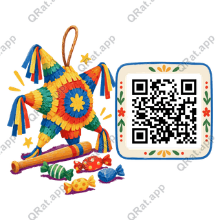 Birthday Piñata artwork with a customizable QR code area