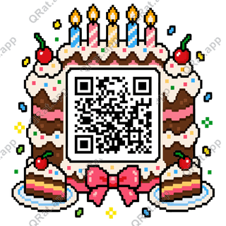 Pixel Cake Frame artwork with a customizable QR code area