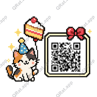 Pixel Party Cat artwork with a customizable QR code area