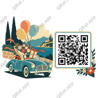 Birthday Road Trip artwork with a customizable QR code area