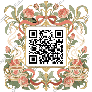 Birthday Tea Frame artwork with a customizable QR code area