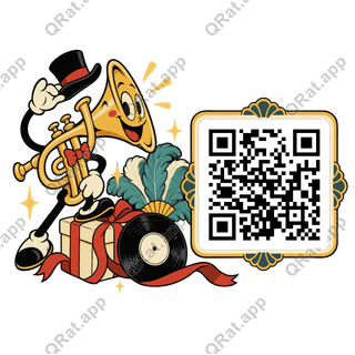 Trumpet and Gift artwork with a customizable QR code area