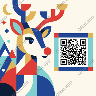 Geometric Bauhaus reindeer beside a customizable Christmas QR code