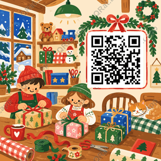 Cabin Gift Workshop artwork with a customizable QR code area