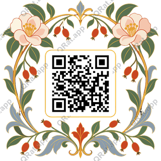 Nouveau Camellia & Rosehip Frame artwork with a customizable QR code area