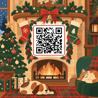 Cozy Fireplace Frame artwork with a customizable QR code area