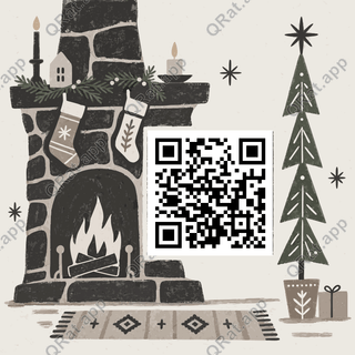 Cozy Fireplace Folk-Sketch Scene artwork with a customizable QR code area