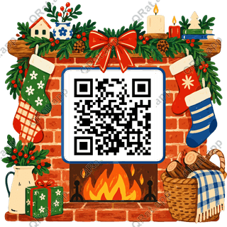 Fireplace Mantel Frame artwork with a customizable QR code area