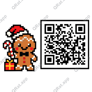 Gingerbread Friend Candy Cane And Gift artwork with a customizable QR code area