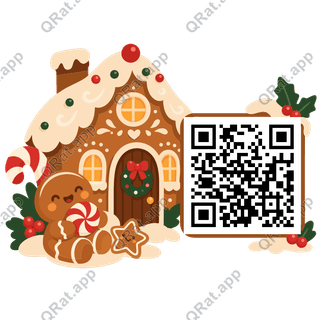 Gingerbread House artwork with a customizable QR code area