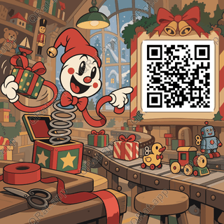 Clockwork Gift Workshop artwork with a customizable QR code area