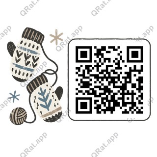 Knitted Mittens Folk-Sketch Cluster artwork with a customizable QR code area