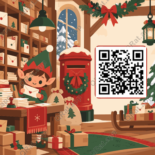 North Pole Mailroom artwork with a customizable QR code area