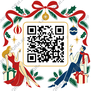 Christmas Party Ribbon Frame artwork with a customizable QR code area