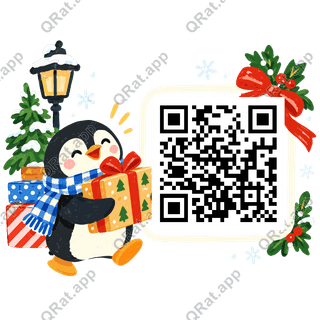 Penguin with Parcel artwork with a customizable QR code area
