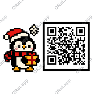Penguin With Parcel artwork with a customizable QR code area